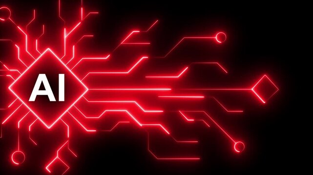 Abstract futuristic digital network by neon lines. Abstract digital dot line particle data background connecting technology concept Motherboard circuit pattern with ai text. 4k background animated