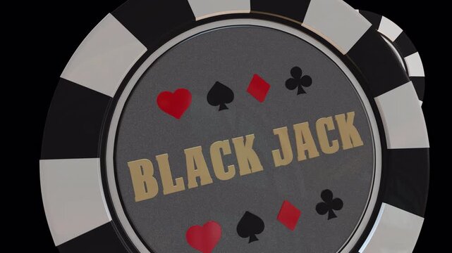Close-up of a Professional Black Jack Casino Chip with Card Suit Symbols and alpha channel