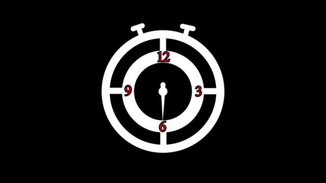 Clock spinning, watch animation on transparent background with alpha channel. Clock icon flat style 24 hours day and night fast speed with moving timer clock rotation