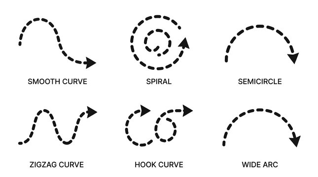 Variety of black dotted line curves and shapes on a white background