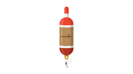 A fishing float bobber with a hook hangs from a line in water. © Udindin