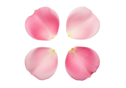 Four delicate pink rose petals isolated on a transparent background