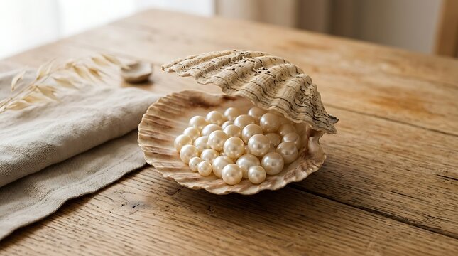 Pearls in an Oyster Shell Closeup.