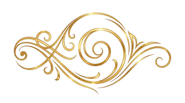 Vintage gold filigree ornament, elegant metallic swirl decorative element, luxury golden floral scroll divider, ornate baroque flourish on white background