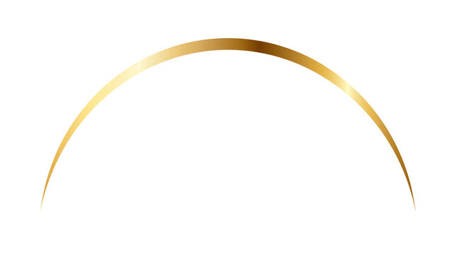 Golden arch element with metallic gradient, luxury gold curved line on white background, elegant decorative crescent border for premium branding