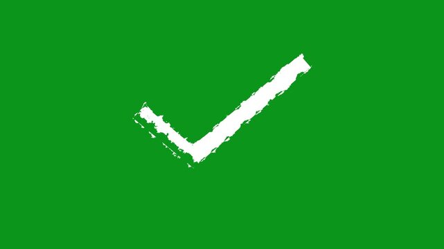 Hand drawing white check mark icon. Isolated on a white background. right check mark icon.  approval symbol. Successfully completed icon animation
