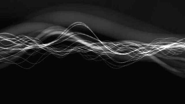 Animated digital background. Abstract background with a dynamic dot wave. Black and white sound wave. 4K animation.