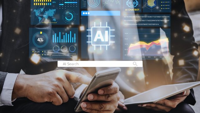Hands Engaged with Smartphone and Tablet Amidst Digital Interface Showcasing Artificial Intelligence and Data Visualization Concepts. Entropy.
