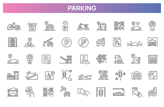 Parking Icons Set. Car Parking Line Icons Collection
