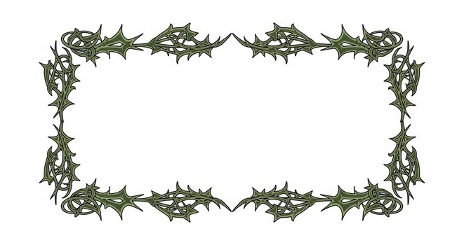 Thorn border frame with green leaves.
