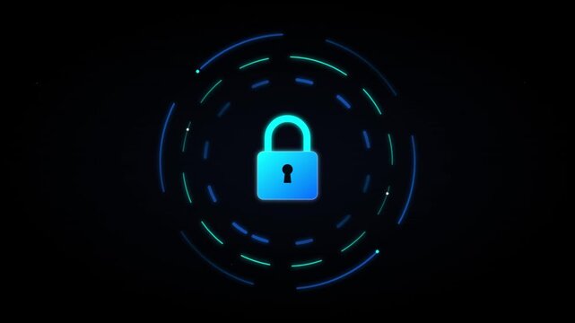 locked privacy padlock icon with rotating data rings