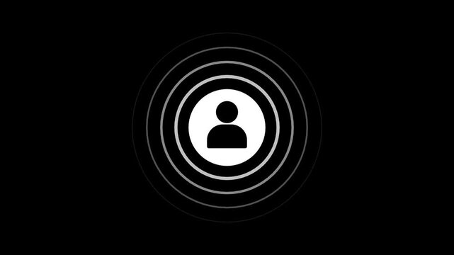 Glowing man icon with radio waves background. Digital networking icon concept. 4k calling user icon 