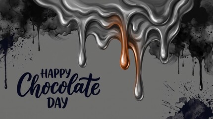 Fototapeta premium Happy Chocolate Day Melting Drip Illustration Greeting Card Design