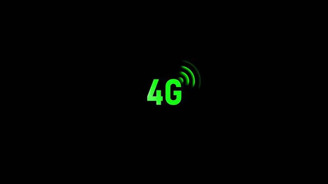 4 g network signal animation with pulsing green waves on black background, connection wireless