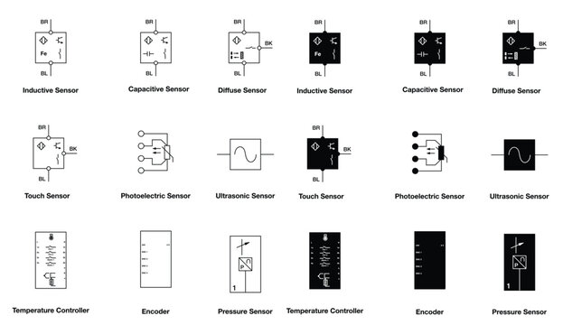 Symbols of various sensors vector illustration.