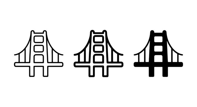 Golden Gate Bridge Icons, San Francisco Landmark Vector Set, Architectural Structure Symbols