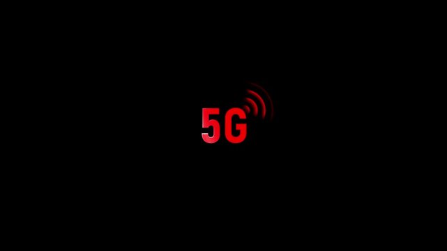 5 g network connection signal animation on black background, wireless
