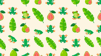 Fototapeta premium Vibrant seamless pattern featuring playful frogs and lush tropical leaves for lively design themes