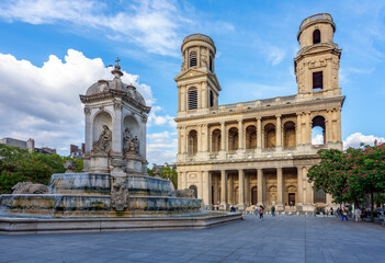 Obraz premium Church and fountain of Saint-Sulpice in Paris, France