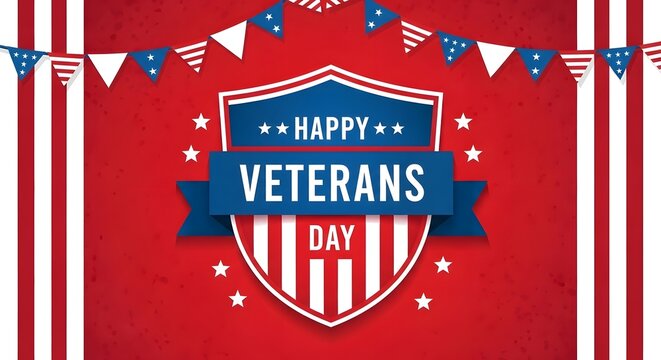 Happy veterans day shield graphic patriotic american holiday celebration design