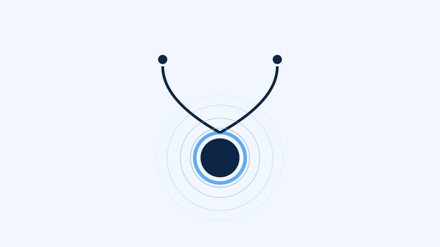 Minimalist medical stethoscope animation with pulsing sound wave effect for healthcare technology and digital health presentations 4k