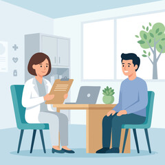 Fototapeta premium Doctor consulting with patient, medical appointment, health check-up, flat vector illustration