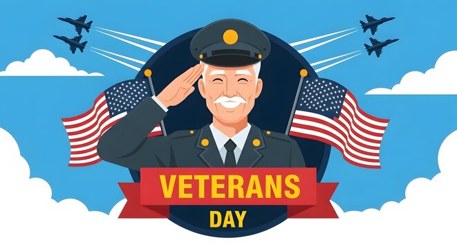 Happy veterans day illustration honoring american heroes with patriotic symbols