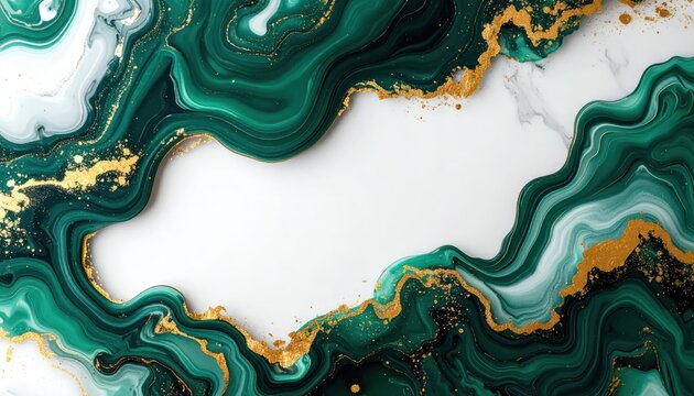 Abstract Green Marble Swirl with Gold Veins.
