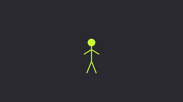 Minimalist neon green stick figure animation on dark 4k background, for motion and, ui