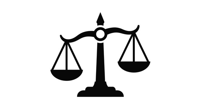 Simple black silhouette of traditional balance scales symbolizing justice and equity