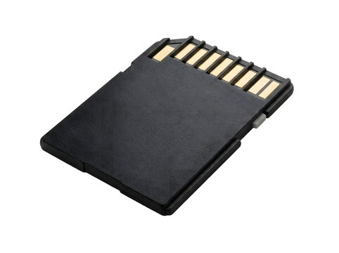 Black SD Memory Card PNG Isolated on Transparent Background, Secure Digital Storage Card Illustration