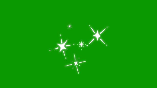 Sparkling star 2d Alpha channel green screen. Vector, doodles style stars blinking effects.