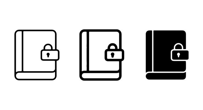 Locked Diary Icons, Secure Journal Symbols, Private Notebook Graphics, Confidential Log Vector Set