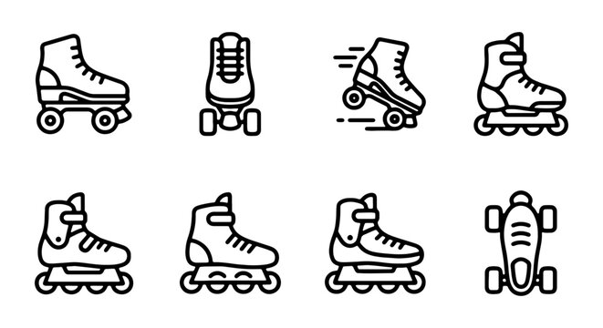 Inline Skates Icons, Rollerblades Vector Set, Speed and Sport Equipment Graphics