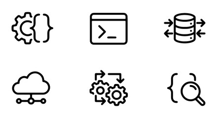 Fototapeta premium Technology Icons: Coding, Database, Cloud, Workflow, Search, Development Vector Set