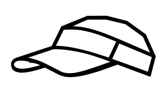 Bold black vector icon of a sun visor hat in cropped side view, clean line summer headwear illustration isolated on white for beach fashion, sports shade, vacation accessories and leisure graphics