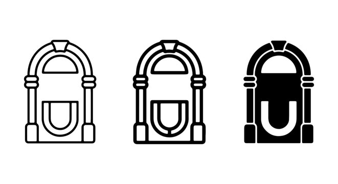 Retro Jukebox Icons, Vintage Music Machine Vector Graphics, Classic Entertainment Symbol Set