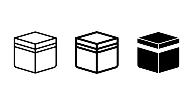 Kaaba Icons, Islamic Architecture Symbols, Mecca Holy Site, Black and White Vector Graphics