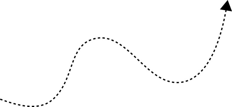 Wavy dashed line with an arrow at the end isolated on white background
