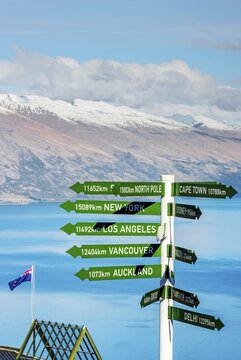 Directions sign post, Queenstown, South Island, New Zealand