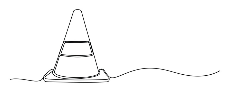 Continuous line drawing of traffic cone minimalist vector illustration