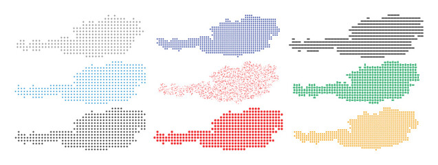 Fototapeta premium Austria map mosaic collection made from various shapes and geometric dot textures.
