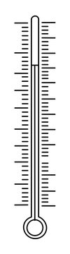 Thermometer scale with bold tick marks, clean black line vector icon illustration for measuring heat, fever, summer weather, climate readings, medical checks, and precise temperature monitoring