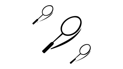 Fototapeta premium Set of black outline badminton rackets in motion, minimalist vector icon illustration for outdoor recreation, racquet sport lessons, tournament graphics, fitness apps, and playful activity design