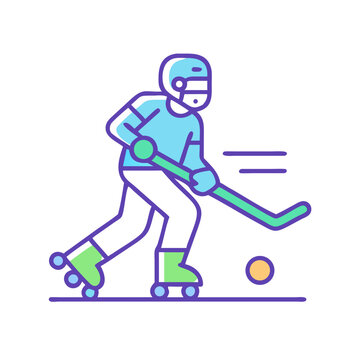 Inline hockey player illustration with vibrant colors on black