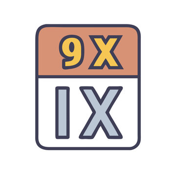 Nine times X symbol. Numbers and math concept