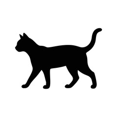 Black cat silhouette, feline icon, walking cat, animal symbol isolated on White Background halloween © mukti