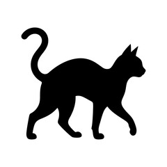 Black cat silhouette, feline icon, walking cat, animal symbol isolated on White Background halloween © mukti