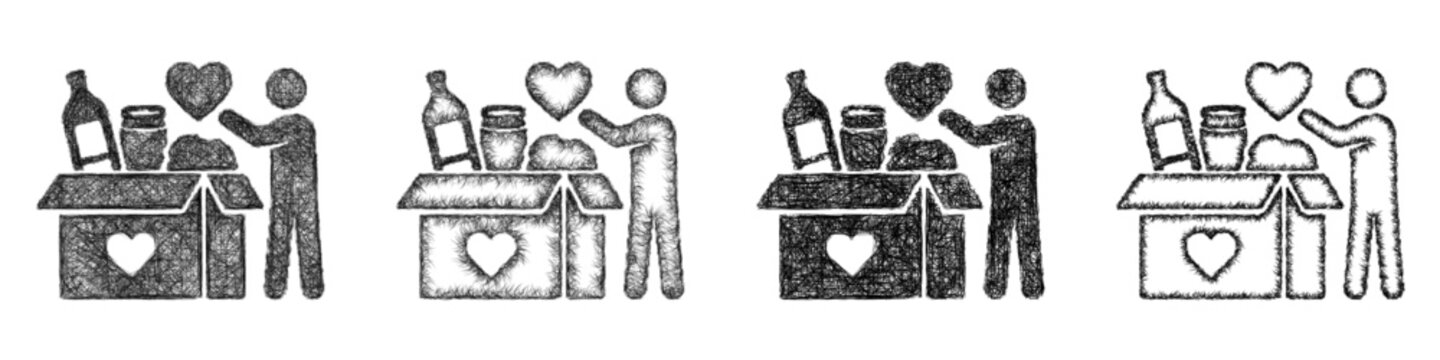 Sketch monochrome volunteer donation drive icon design set