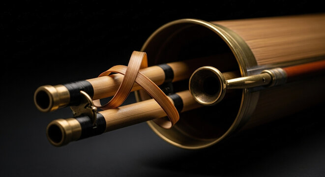 Close-up of a brass telescope with rope wrap